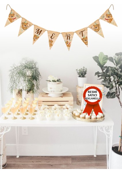 Model 18 Ayıcık Temalı Kişiye Özel Isimli Yazılı Banner Doğum Günü Süsü Flama Bayrakları