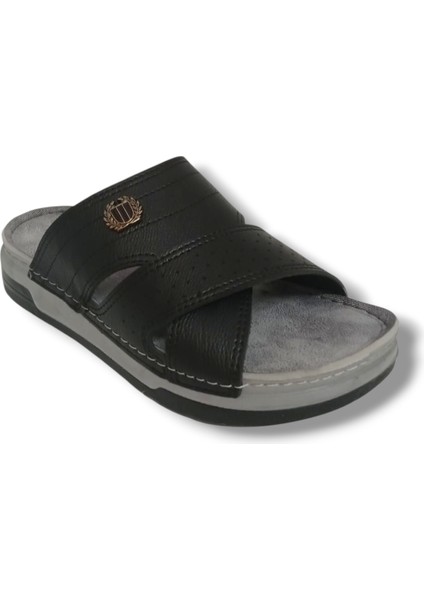 E523-25 Deri Anatomik Dallı Kalkan Tokalı erkek terlik