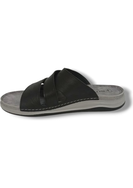 E523-25 Deri Anatomik Dallı Kalkan Tokalı erkek terlik modelleri