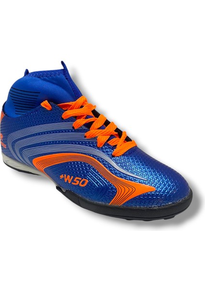 435-25 Çocuk Çoraplı Halı Saha Krampon Mavi Turuncu 36-39