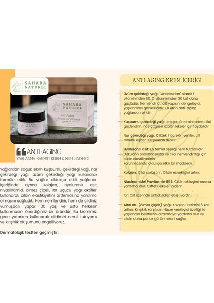 Hyaluronik Asit ve Ölmez Çiçek Özlü Kırışık Karşıtı Anti-Aging Krem