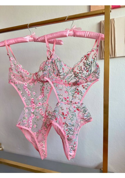 Bodysuit Çiçekli Harika Iç Çamaşırı Takımı