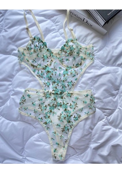 Bodysuit Çiçekli Harika Iç Çamaşırı Takımı