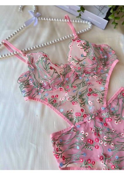 Bodysuit Çiçekli Harika Iç Çamaşırı Takımı