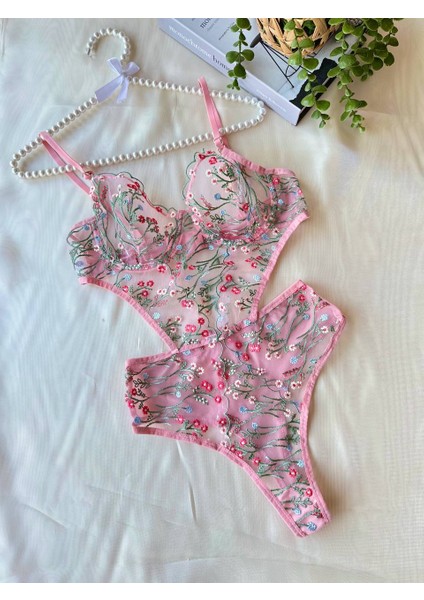 Bodysuit Çiçekli Harika Iç Çamaşırı Takımı