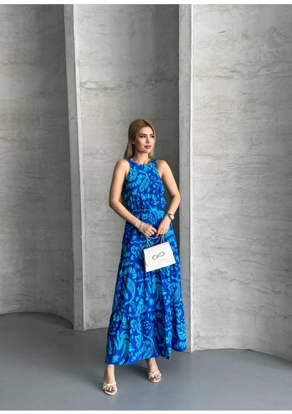 Desenli Halter Yaka Maxi Elbise fiyatları