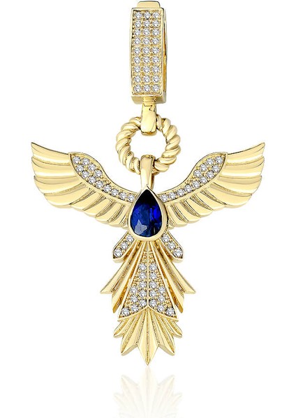 Anka Kuşu Lacivert Taşlı Altın Kolye Ucu