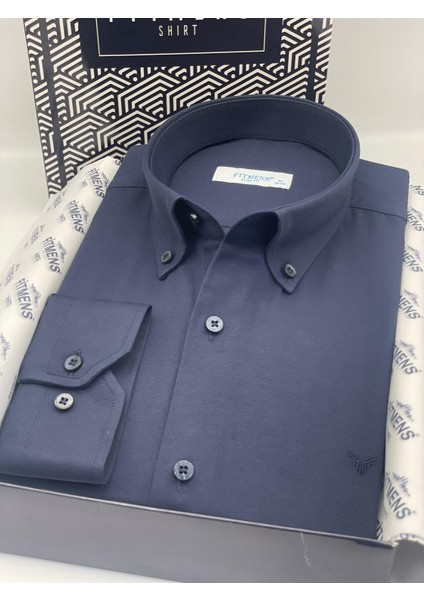 Erkek Slim Fit Uzun Kol Pamuklu Hediye Kutulu Gömlek - Lacivert fiyatları