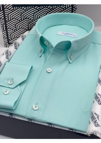 Slim Fit Uzun Kol Pamuklu Hediye Kutulu Kolay Ütülenebilir Erkek Gömlek FS-002225 - Mint modelleri
