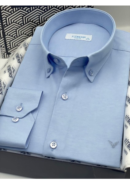 Erkek Slim Fit Uzun Kol Pamuklu Hediye Kutulu Gömlek - Mavi modelleri