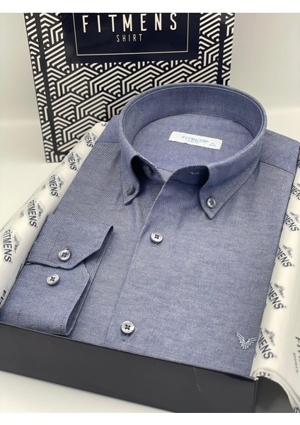Erkek Slim Fit Uzun Kol Pamuklu Hediye Kutulu Gömlek - Indigo fiyatları
