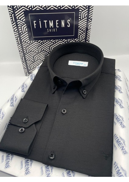 Erkek Slim Fit Uzun Kol Pamuklu Hediye Kutulu Gömlek - Siyah fiyatları