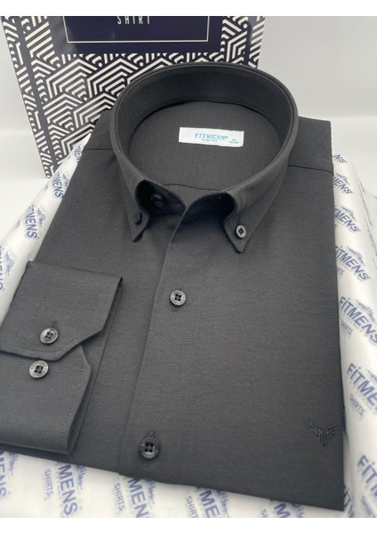 Erkek Slim Fit Uzun Kol Pamuklu Hediye Kutulu Gömlek - Siyah modelleri