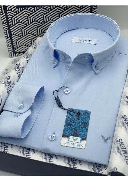 Erkek Slim Fit Uzun Kol Pamuklu Hediye Kutulu Gömlek - Buz Mavi fiyatları