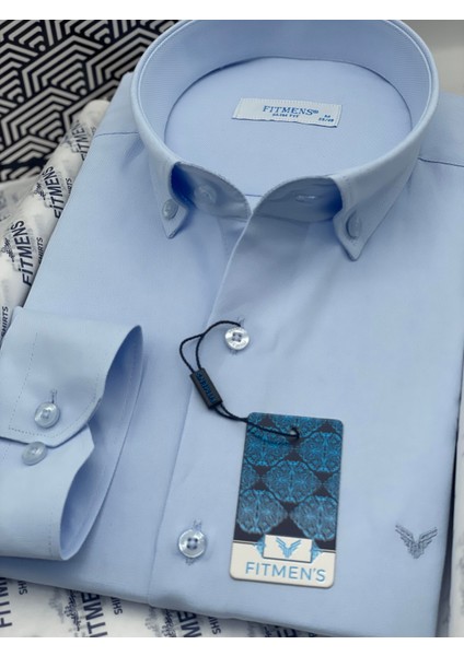 Erkek Slim Fit Uzun Kol Pamuklu Hediye Kutulu Gömlek - Buz Mavi modelleri