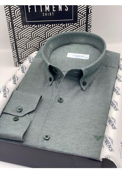 Slim Fit Uzun Kol Pamuklu Hediye Kutulu Kolay Ütülenebilir Erkek Gömlek FS-002225 - Yeşil fiyatları