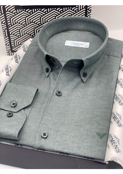 Slim Fit Uzun Kol Pamuklu Hediye Kutulu Kolay Ütülenebilir Erkek Gömlek FS-002225 - Yeşil modelleri