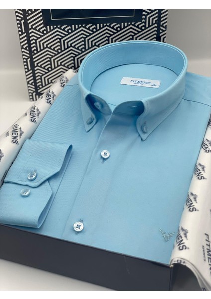 Slim Fit Uzun Kol Pamuklu Hediye Kutulu Kolay Ütülenebilir Erkek Gömlek FS-002225 - Turkuaz fiyatları