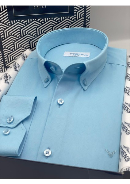 Slim Fit Uzun Kol Pamuklu Hediye Kutulu Kolay Ütülenebilir Erkek Gömlek FS-002225 - Turkuaz modelleri