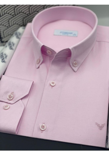Slim Fit Uzun Kol Pamuklu Hediye Kutulu Kolay Ütülenebilir Erkek Gömlek FS-002225 - Pembe modelleri