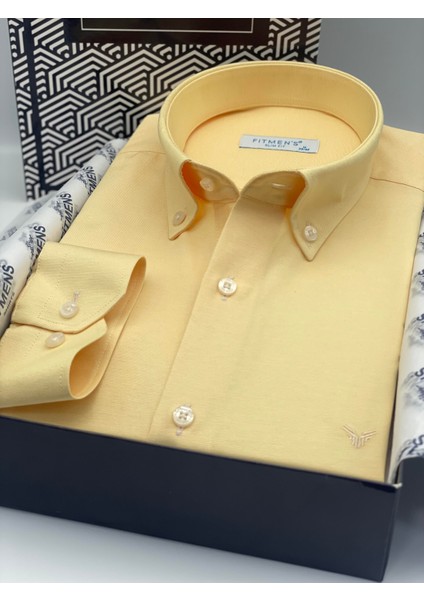 Slim Fit Uzun Kol Pamuklu Hediye Kutulu Kolay Ütülenebilir Erkek Gömlek FS-002225 - Sarı modelleri