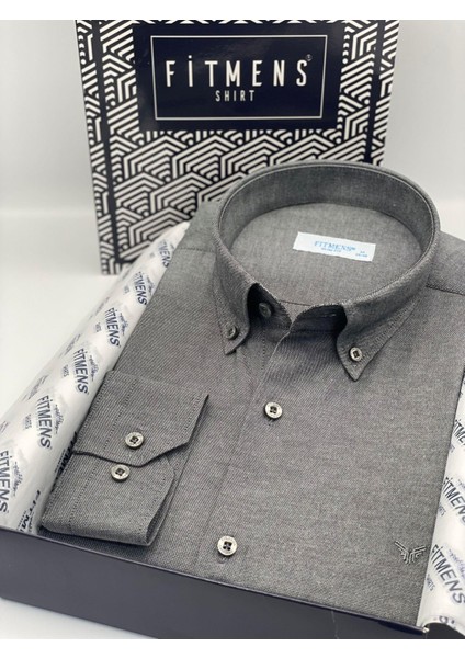 Slim Fit Uzun Kol Pamuklu Hediye Kutulu Kolay Ütülenebilir Erkek Gömlek FS-002225 - Antrasit fiyatları