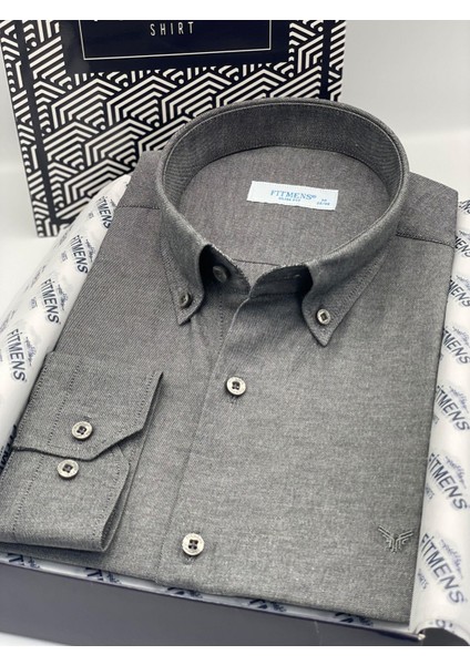 Slim Fit Uzun Kol Pamuklu Hediye Kutulu Kolay Ütülenebilir Erkek Gömlek FS-002225 - Antrasit modelleri