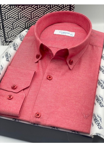 Slim Fit Uzun Kol Pamuklu Hediye Kutulu Kolay Ütülenebilir Erkek Gömlek FS-002225 - Kırmızı modelleri