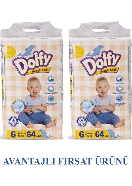 Bebek Bezi 6 Beden Ekonomik Fırsat Paketi 128 Adet 15+ (64X2 Paket)