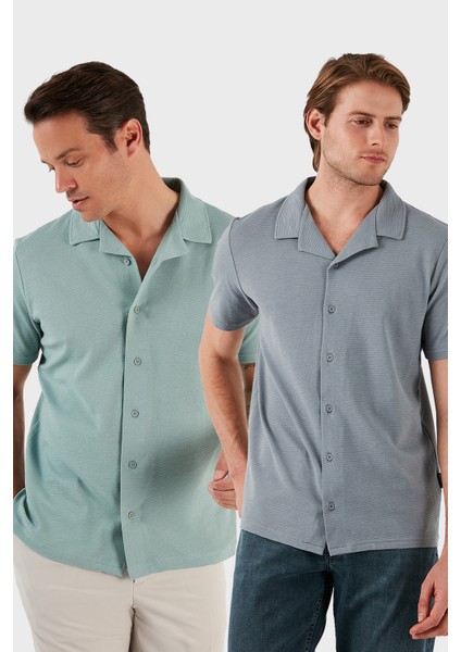 Pamuklu Regular Fit Kısa Kollu 2'li Paket Gömlek Erkek GÖMLEK 5902640S2