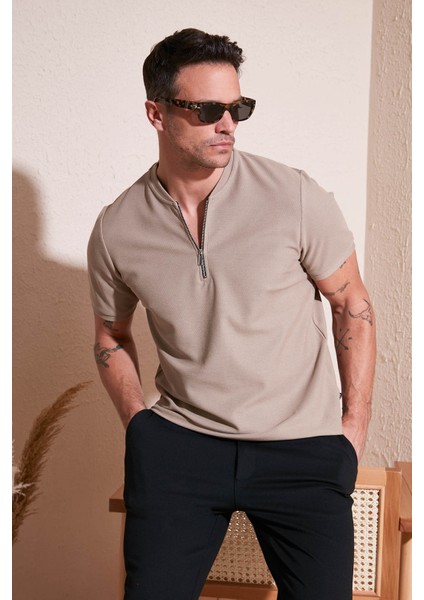 Pamuklu Regular Fit Yarım Fermuarlı T Shirt Erkek T SHİRT 5902653