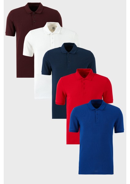 Pamuklu Regular Fit Düğmeli Polo Yaka 5'li Paket T Shirt Erkek T SHİRT 5902127S5