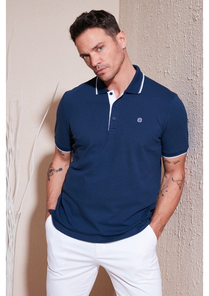 Pamuklu Slim Fit Şerit Detaylı Düğmeli Polo Yaka 4'lü Paket T Shirt Erkek T SHİRT 5902118S4