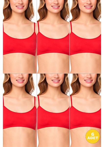 Genç Kız Pedsiz Pamuklu Likralı Yarım Atlet Alıştırma Sütyeni 6'lı Paket