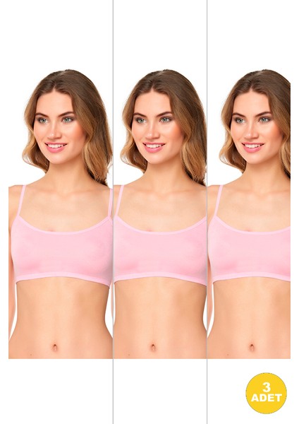 Genç Kız Pedsiz Pamuklu Likralı Yarım Atlet Alıştırma Sütyeni 3'lü Paket