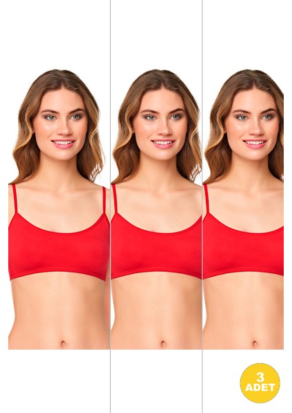 Genç Kız Pedsiz Pamuklu Likralı Yarım Atlet Alıştırma Sütyeni 3'lü Paket