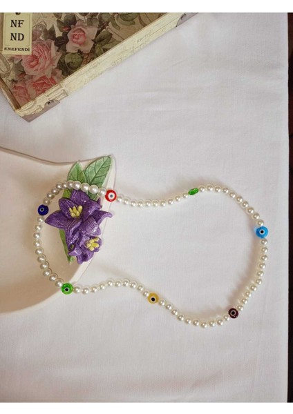 Inci Kolye Nazar Boncuklu(Cam) Krem Renk Incili Boncuk Misina Ipli Esnek Hediye 58CM fiyatları