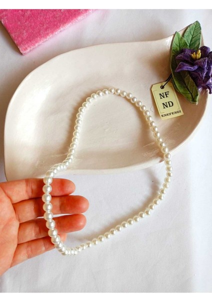 Inci Kolye Krem Renk Incili Boncuk Misina 54CM