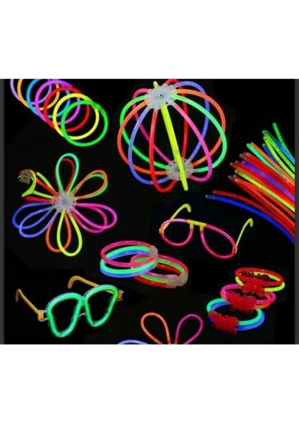 Neon Fosforlu Parti Çubuk Fosforlu Bileklik Karanlıkta Parlayan Işık 10 Çubuk+10 Bağlantı Aparatı