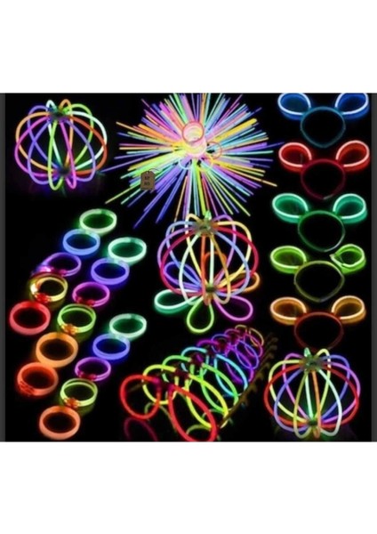 Neon Fosforlu Parti Çubuk Fosforlu Bileklik Karanlıkta Parlayan Işık 10 Çubuk+10 Bağlantı Aparatı