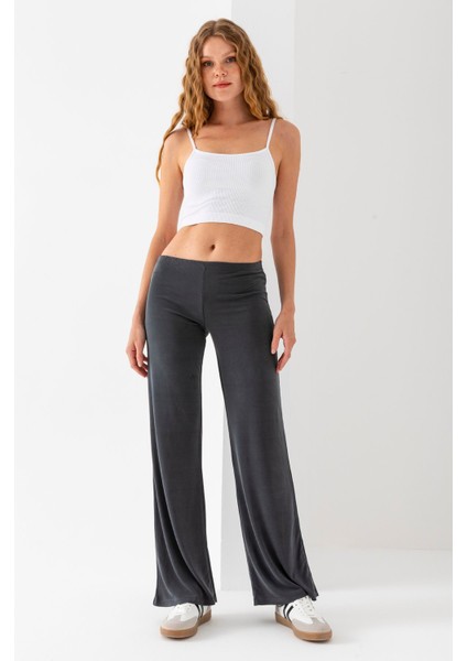 Kadın Beli Lastikli İspanyol Paça Pantolon Füme - MS0000580