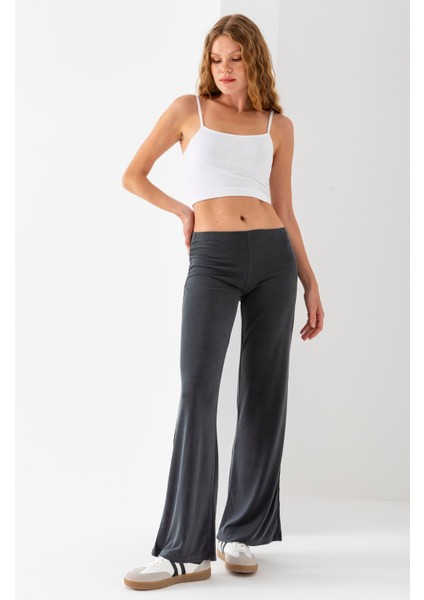 Kadın Beli Lastikli İspanyol Paça Pantolon Füme - MS0000580