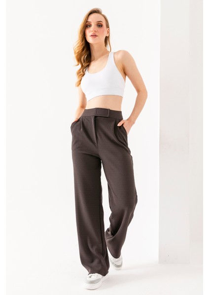 Kadın Likralı Cırt Kapama Palazzo Pantolon Antrasit - 5920-5146