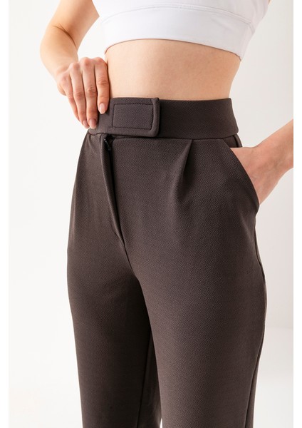 Kadın Likralı Cırt Kapama Palazzo Pantolon Antrasit - 5920-5146