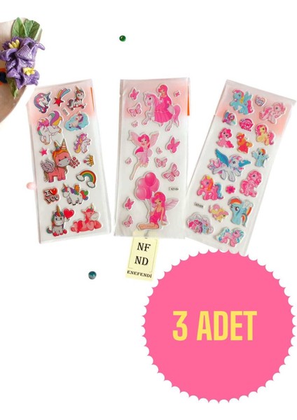3 Adet Sticker Parlak Yapışkanlı Kız Erkek Çocuk Telefon Defter Dolap Ayna Hediye Sticker