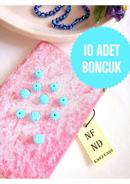 ENEFENDİ 10 Adet Mavi Boncuk Bileklik Hediye Içinden Delikli Bileklik Aparatı Sert Plastik Şeker Desenli