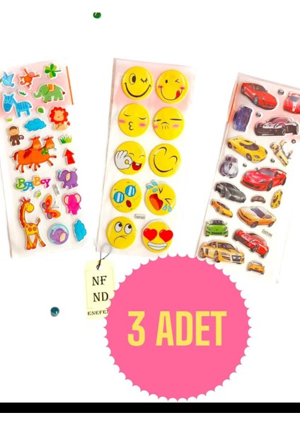 3 Adet Sticker Parlak Yapışkanlı Kız Erkek Çocuk Telefon Defter Dolap Ayna Hediye Sticker