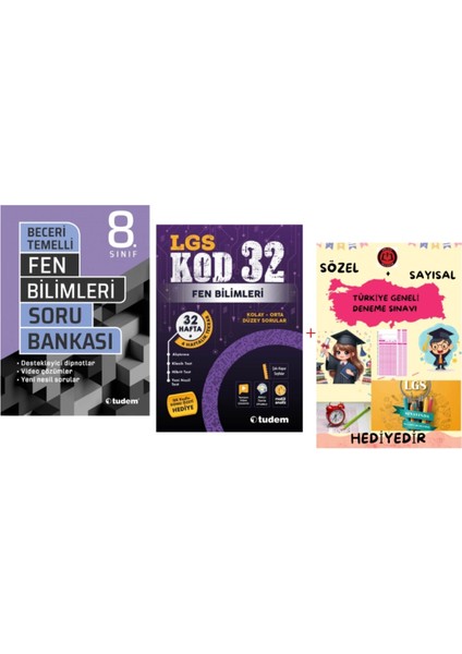 Tudem Yayınları Lgs Fen Bilimleri Beceri Temelli Soru Bankası - Fen Bilimleri Kod 32 Deneme - Hediye