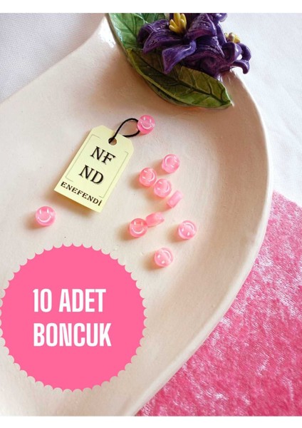 ENEFENDİ 10 Adet Gülen Yüz Boncuk Pembe Bileklik Hediye Içinden Delikli Bileklik Aparatı Sert Plastik