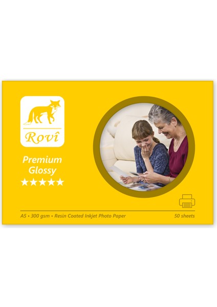 Premium Parlak Fotoğraf Kağıdı - 300Gsm - 50Yp - A5